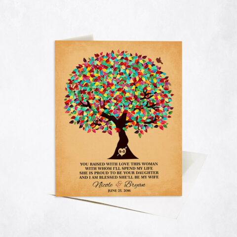 Colorful MOB Gratitude Tree Poem on Gold wedding Stationery Card-1206