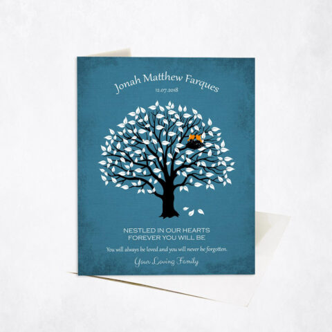 Magnolia Memorial Tree Birds Nest Blue Loss of Baby Stationery Card-1207