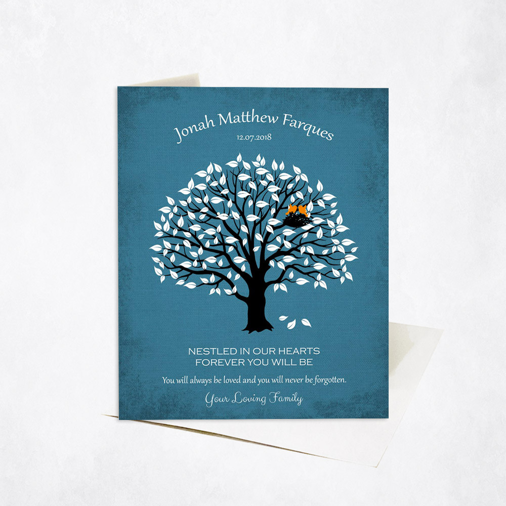 Picture of Magnolia Memorial Tree Birds Nest Blue Loss of Baby Stationery Card C-1207