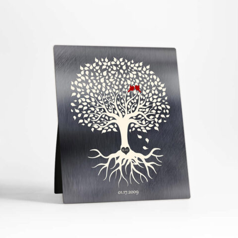 Rooted Tree 10th anniversary Tin Desktop Plaque Gift for couple D-1210