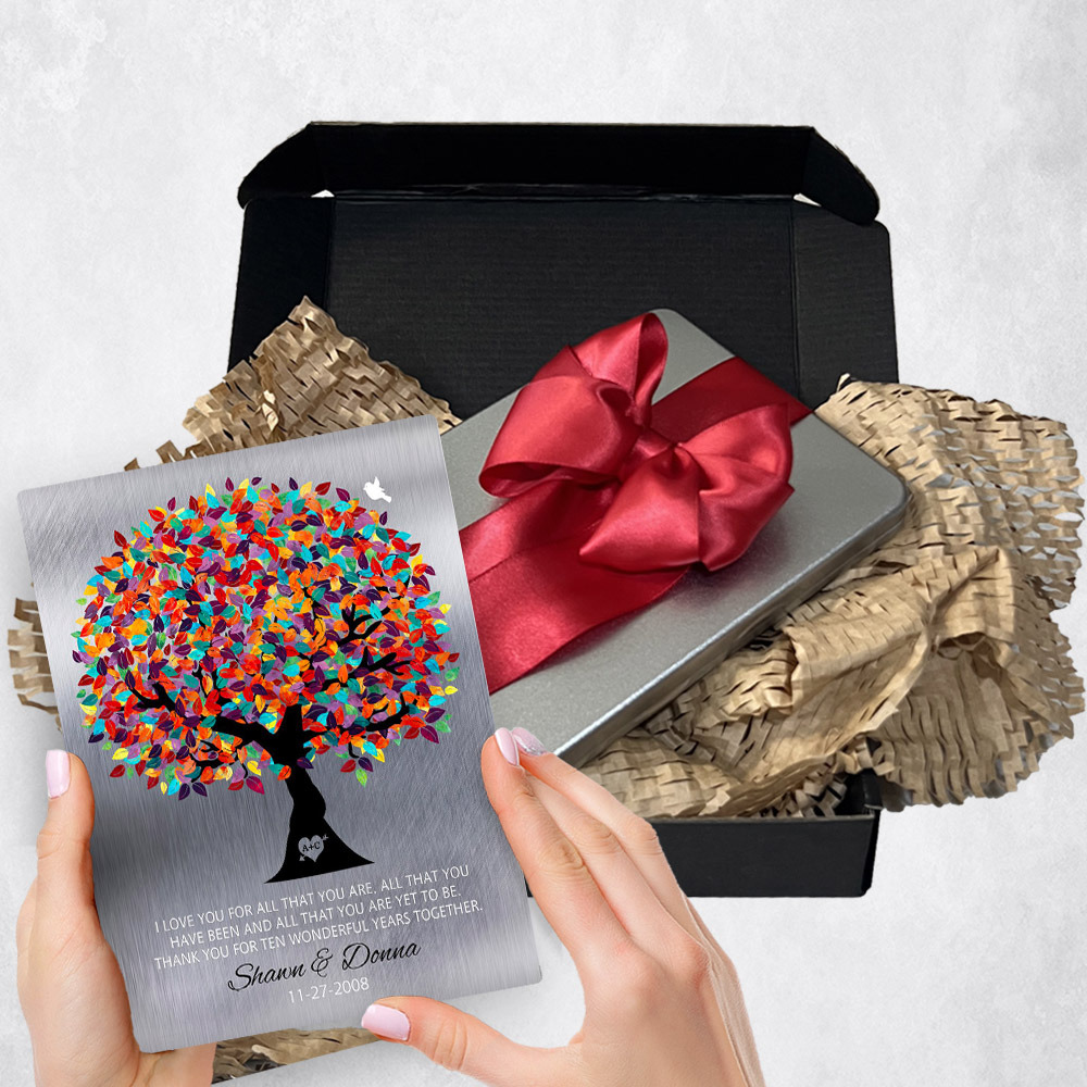 Extra special delivery gift plaque for Husband or Wife Spring Tree Tin plaque. Ideal for any Tin wedding anniversary or surprise gift delivery.