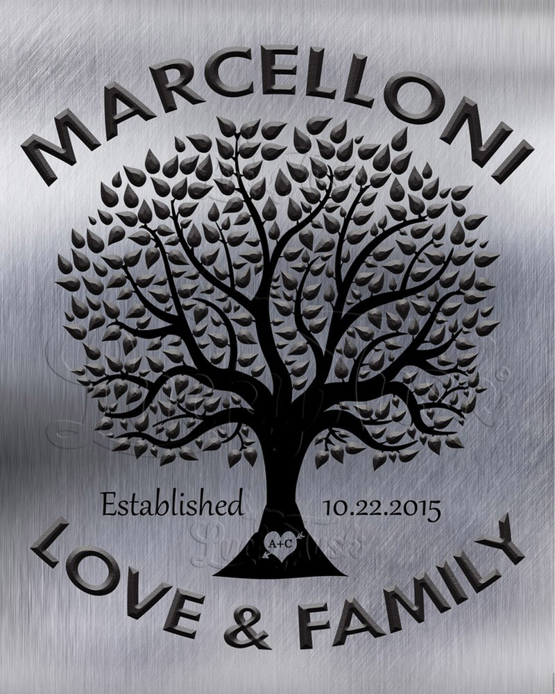 Love and Family Tree Silhouette Established Date on Tin 10th anniversary Wall Plaque LTC-1213