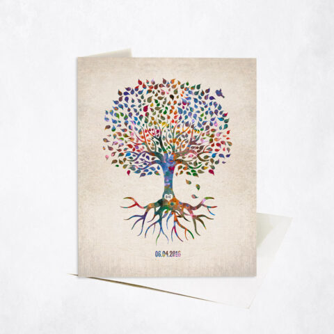 Watercolor Minimalist Commemoration Tree anniversary Stationery Card-1248