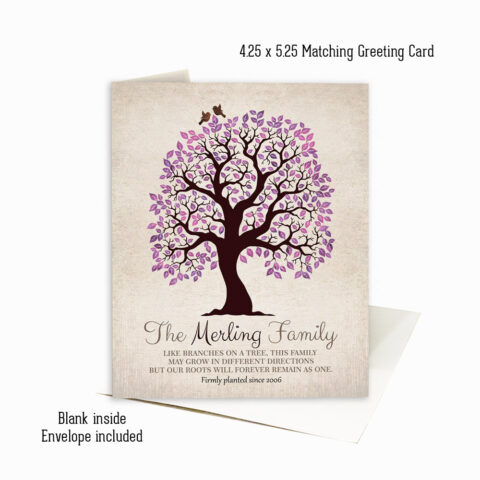 Purple Owl Tree Family Roots Quote Branches on a Tree anniversary Stationery Card-1251