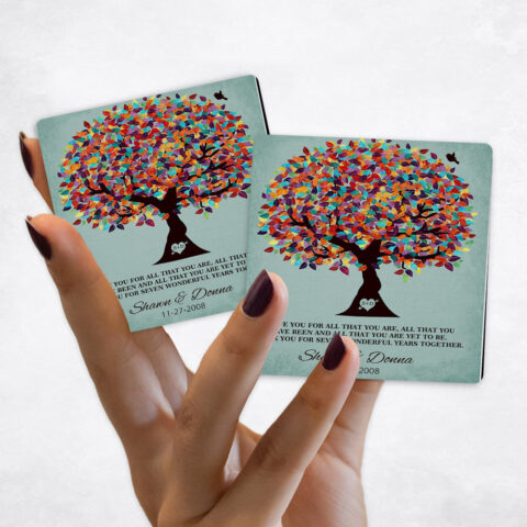 7th anniversary Colorful Spring Tree Turquoise Canvas Magnet Set MAG-1262