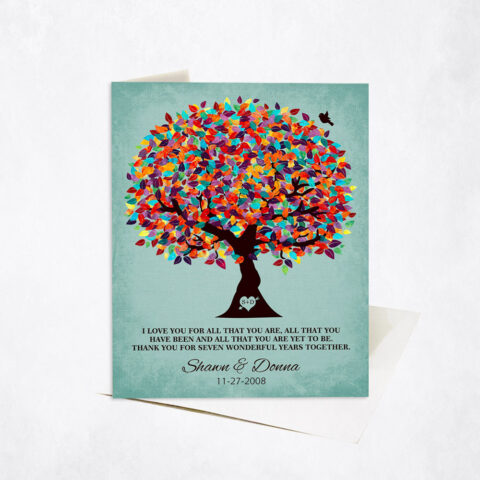 Colorful Spring Appreciation Tree Quote 7th anniversary Stationery Card-1262