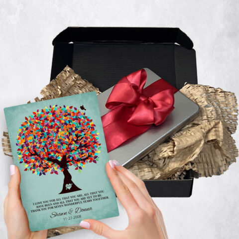 7th anniversary Gift Delivery for couple, husband or wife Spring Tree Turquoise  Plaque TOY-1262