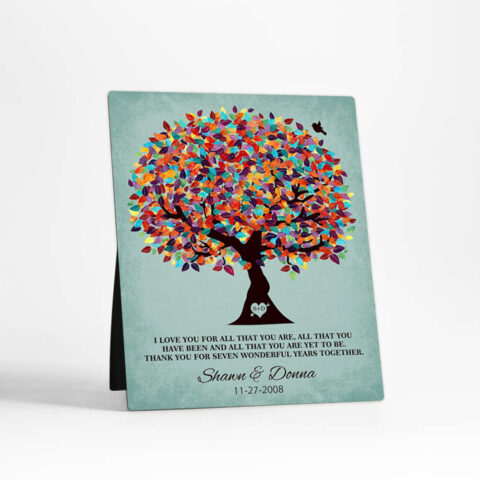 Spring Tree Turquoise 7th anniversary  Desktop Plaque Gift for couple D-1262