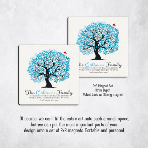 anniversary Blue Owl Tree on Cotton Magnet Set MAG-1264