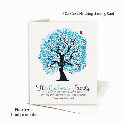 Blue Owl Tree Quote Two Hearts Join as One anniversary Stationery Card-1264