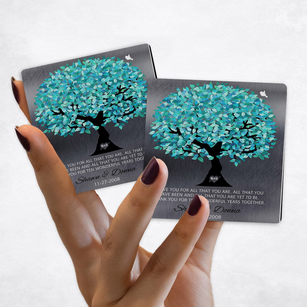 Close up picture of 10th anniversary Turquoise Canopy Tree on Tin Magnet Set MAG-1265