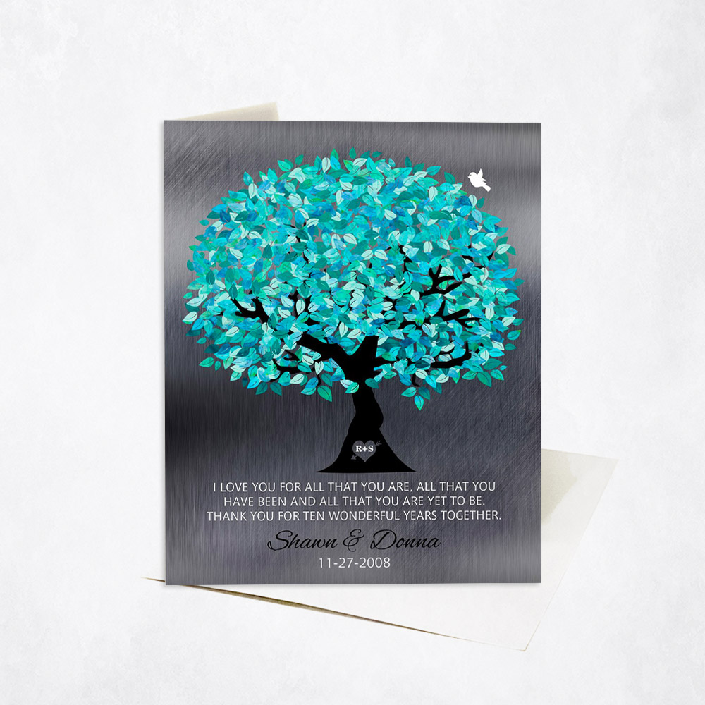 Picture of Turquoise Wife Appreciation Tree Quote 10th anniversary Stationery Card C-1265