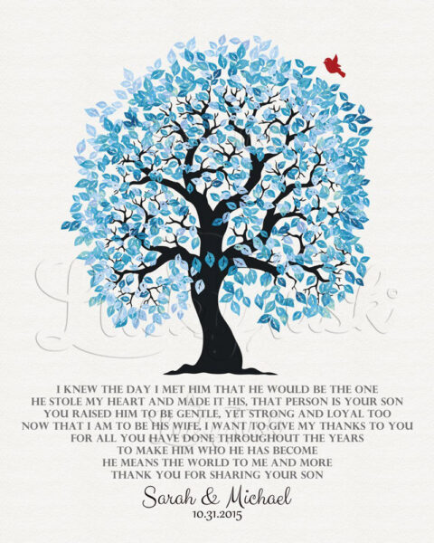 Blue Mother of Groom Appreciation Owl Tree Poem on Cotton wedding Wall Plaque 1266