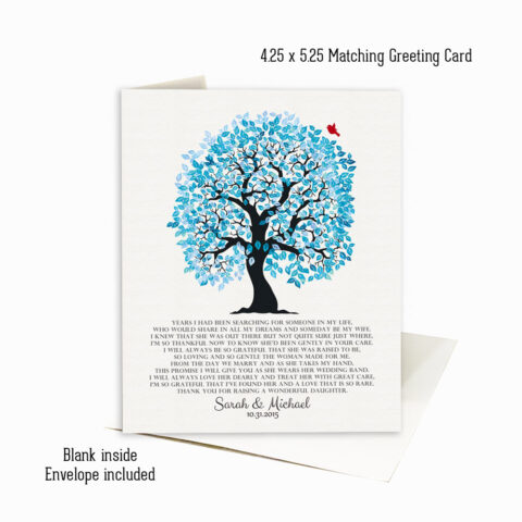 Blue Mother of Bride Appreciation Owl Tree Poem wedding Stationery Card-1267