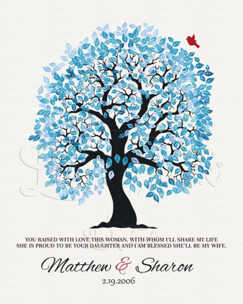 Blue Owl Tree Poem In-laws Appreciation from Groom on Cotton wedding Wall Plaque 1272