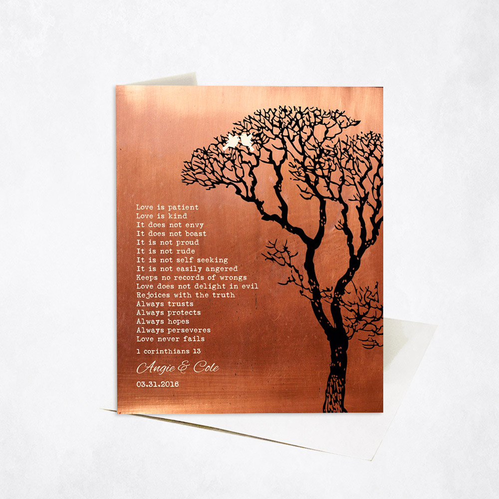 Picture of Bare Tree Husband and Wife Appreciation Scripture Corinthians 7th anniversary Stationery Card C-1296