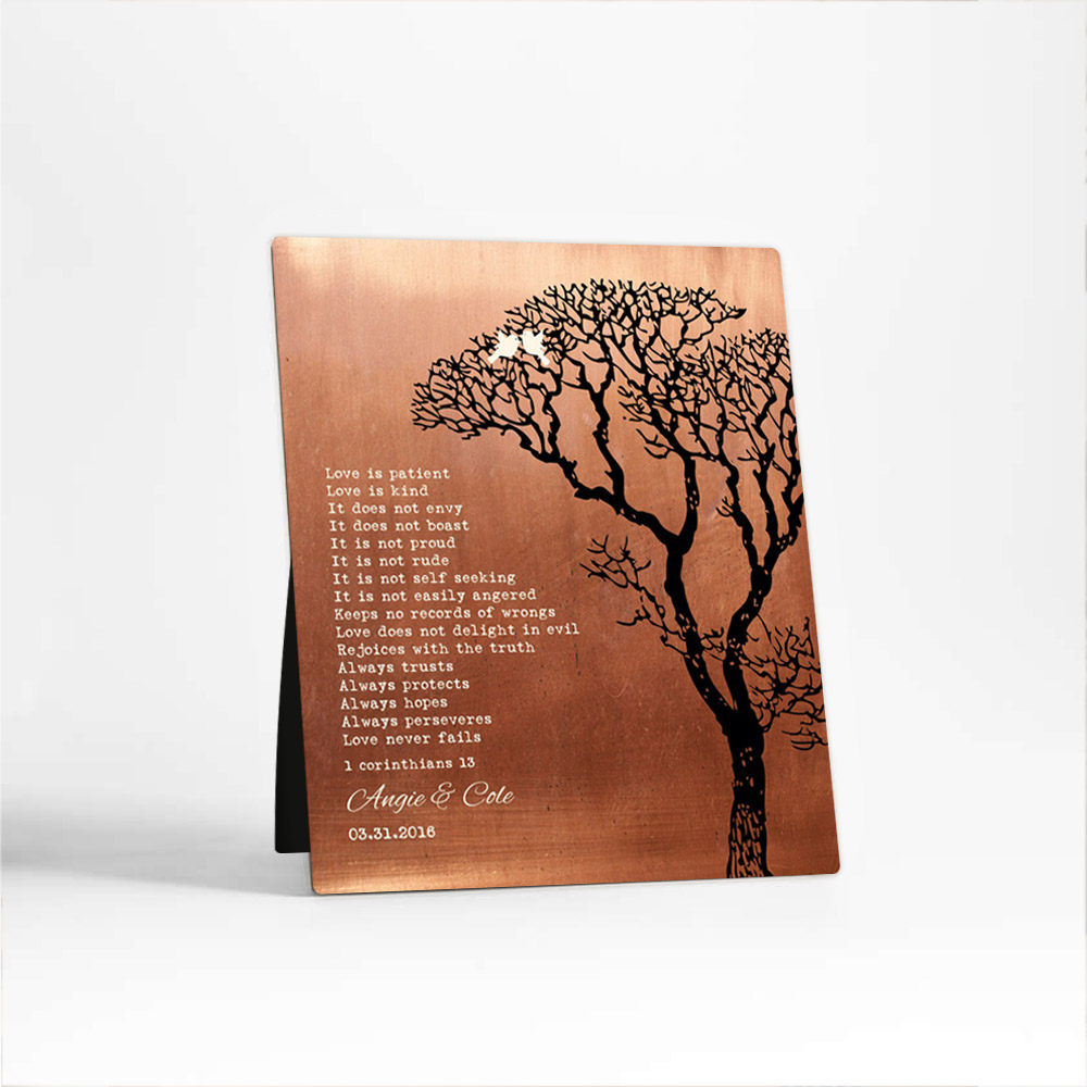 Single image of Bare Tree 7th anniversary Copper Desktop Plaque