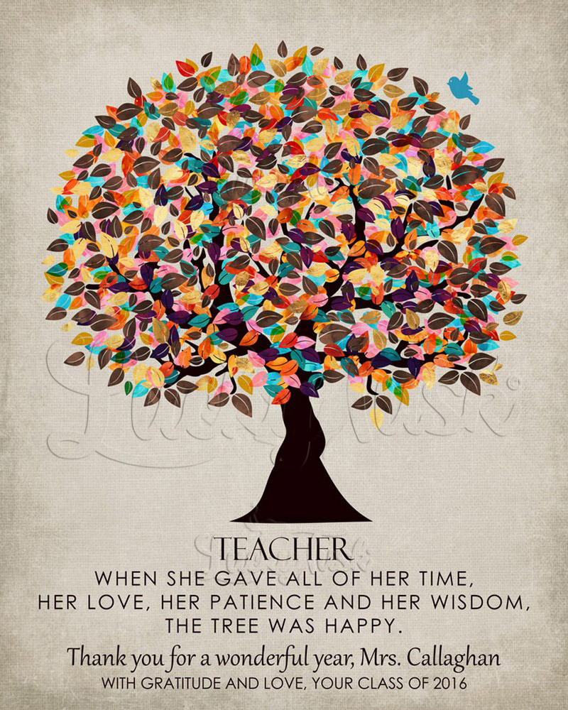 Colorful Educator Gratitude Tree Quote Distressed Gold teacher appreciation Wall Plaque LTC-1317