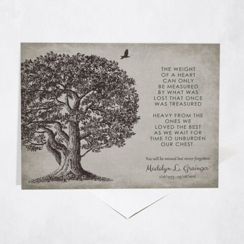 Large Oak Tree Memorial Poem Weight of a Heart Condolence Gift Stationery Card-1328