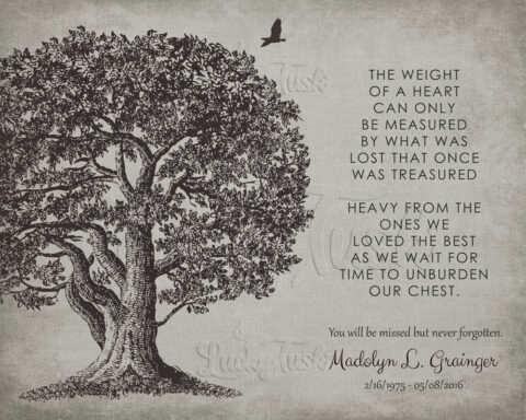 Large Oak Tree Memorial Poem Weight of a Heart Distressed Linen sympathy Wall Plaque 1328