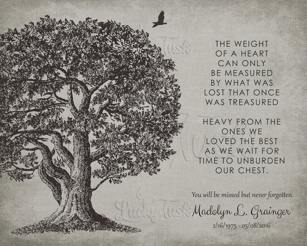 Large Oak Tree Memorial Poem Weight of a Heart Distressed Linen sympathy Wall Plaque LTC-1328