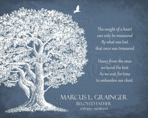 White Oak Memorial Tree Poem Weight of a Heart Blue Distressed sympathy Wall Plaque 1329