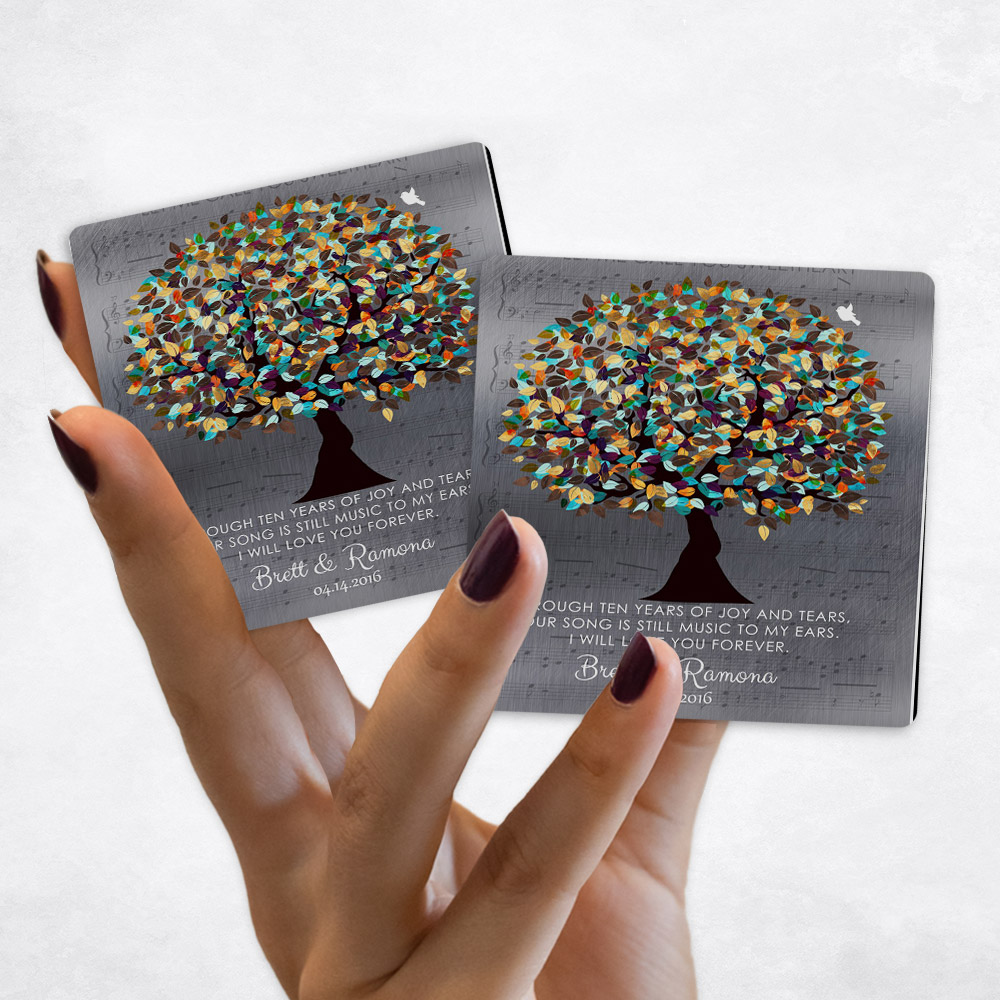 Close up picture of 10th anniversary Colorful Autumn Tree on Tin Magnet Set MAG-1338