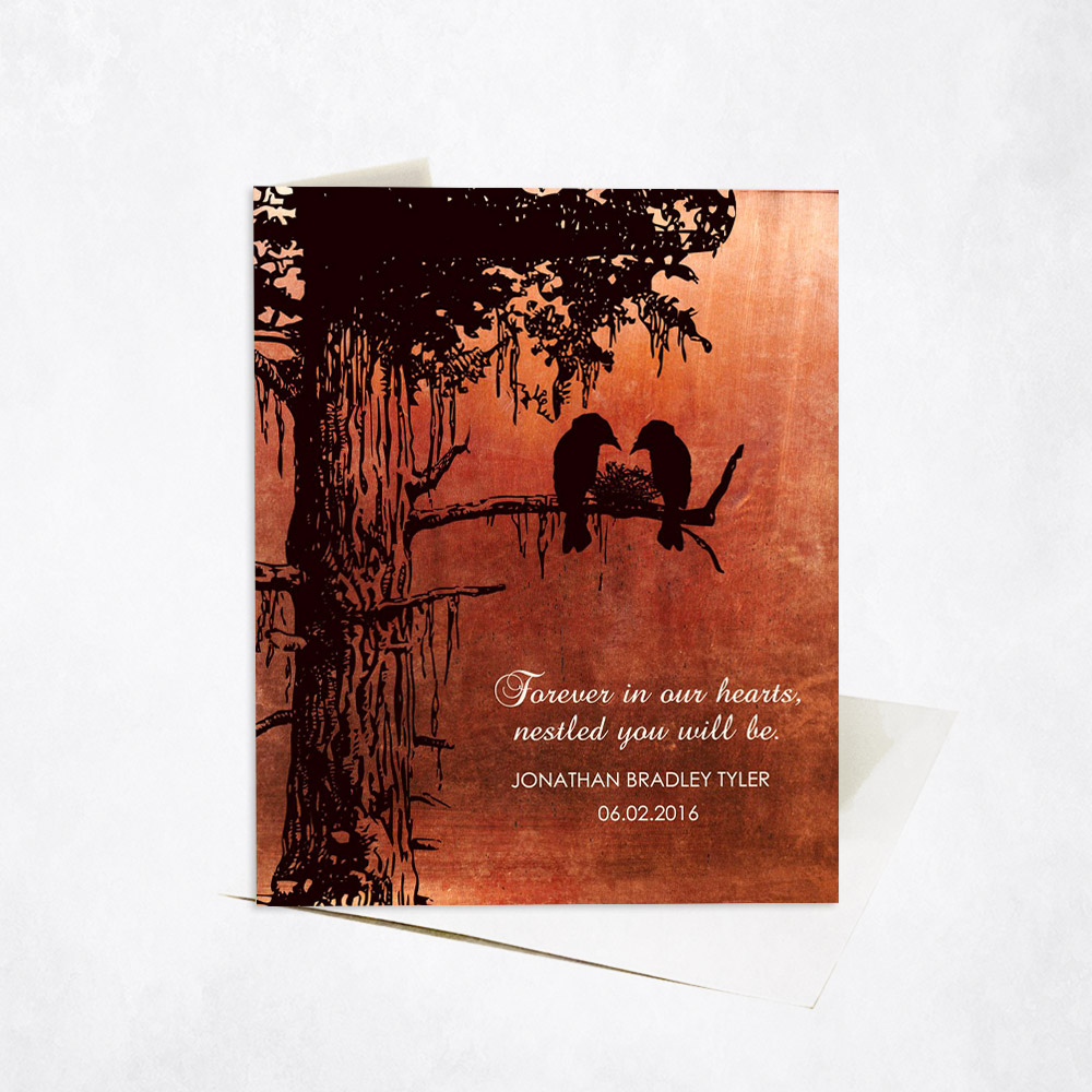 Picture of Black Sequoia Memorial Tree and Bird Nest Loss of Baby Stationery Card C-1354