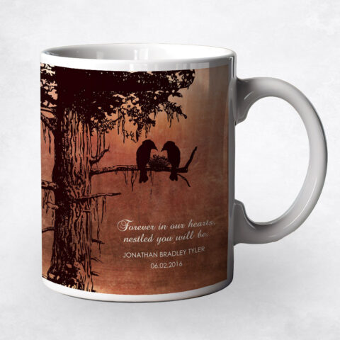 Black Sequoia Memorial Tree and Bird Nest Copper Loss of Baby Coffee Mug M-1354