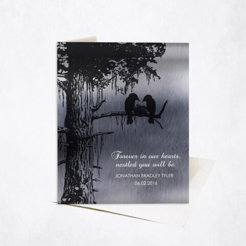 Black Sequoia Memorial Tree and Bird Nest Loss of Baby Stationery Card-1356