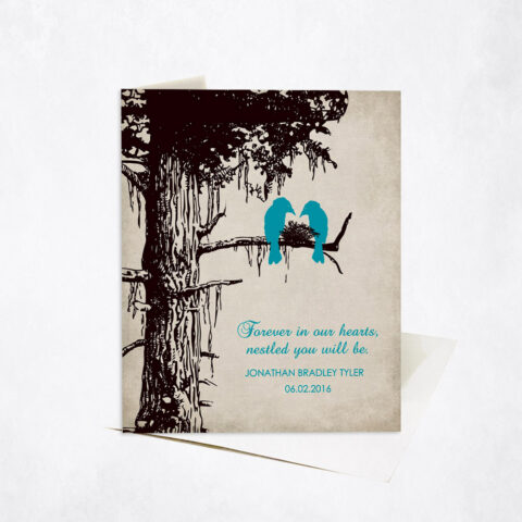 Black Sequoia Memorial Tree and Bird Nest Loss of Baby Stationery Card-1357