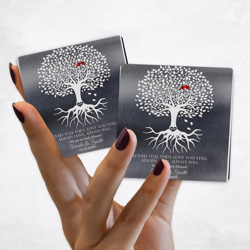 Close up picture of 10th anniversary White Tree with Roots on Tin Magnet Set MAG-1371