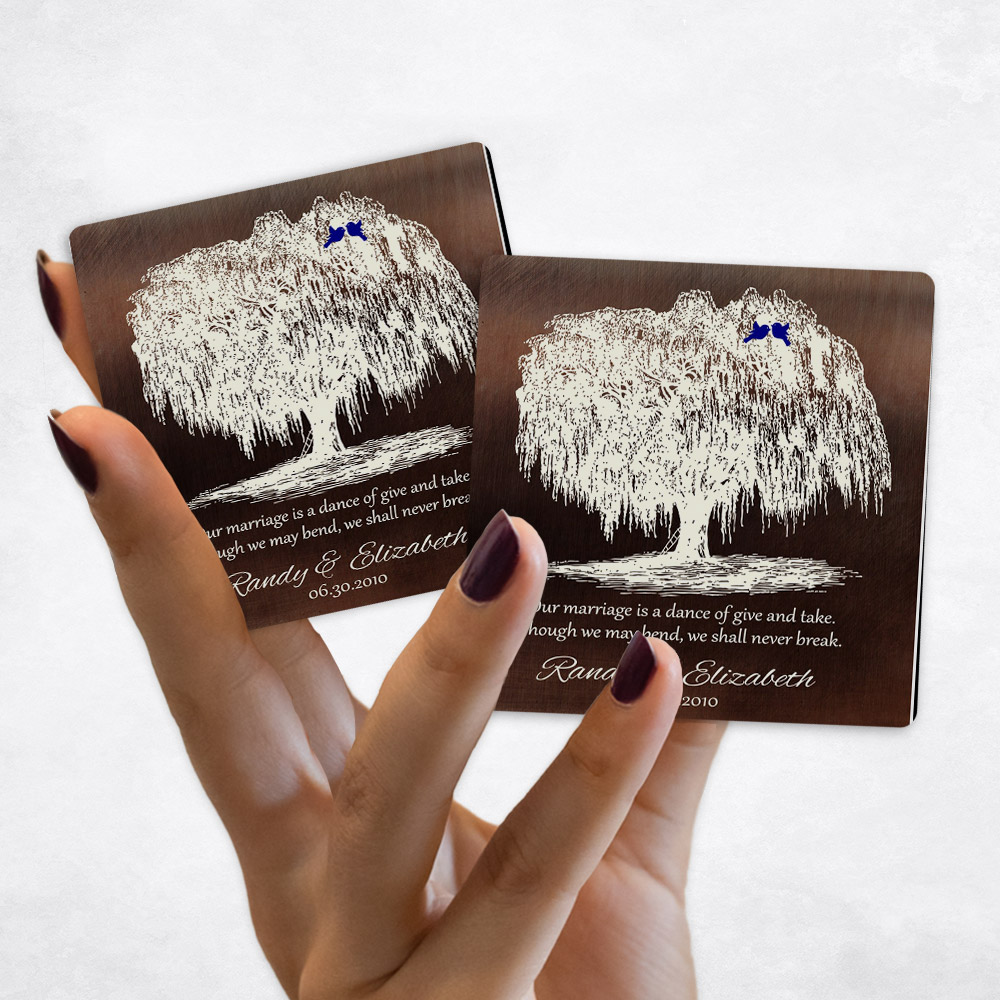 Close up picture of 9th anniversary White Silhouette Willow Tree on Bronze Magnet Set MAG-1380