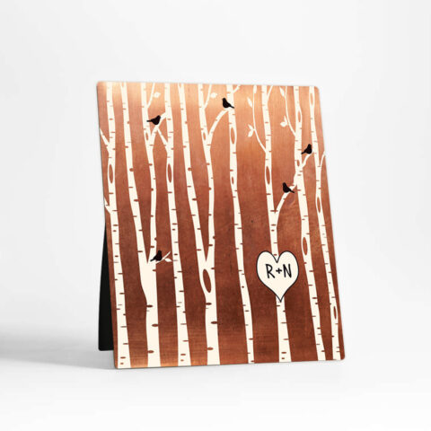 Birch Tree Heart 7th anniversary Copper Desktop Plaque Gift for couple D-1428