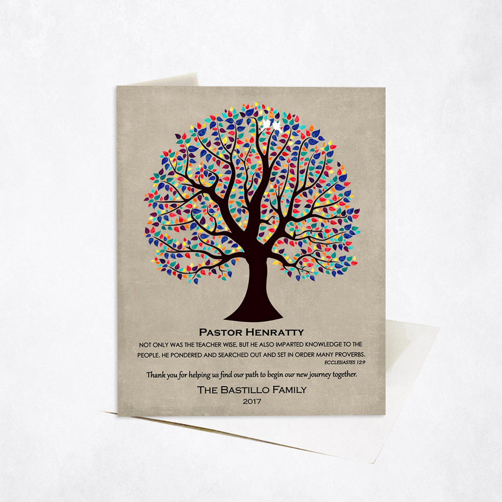 Picture of Colorful Pastor Appreciation for Wisdom Tree Scripture wedding Stationery Card C-1457