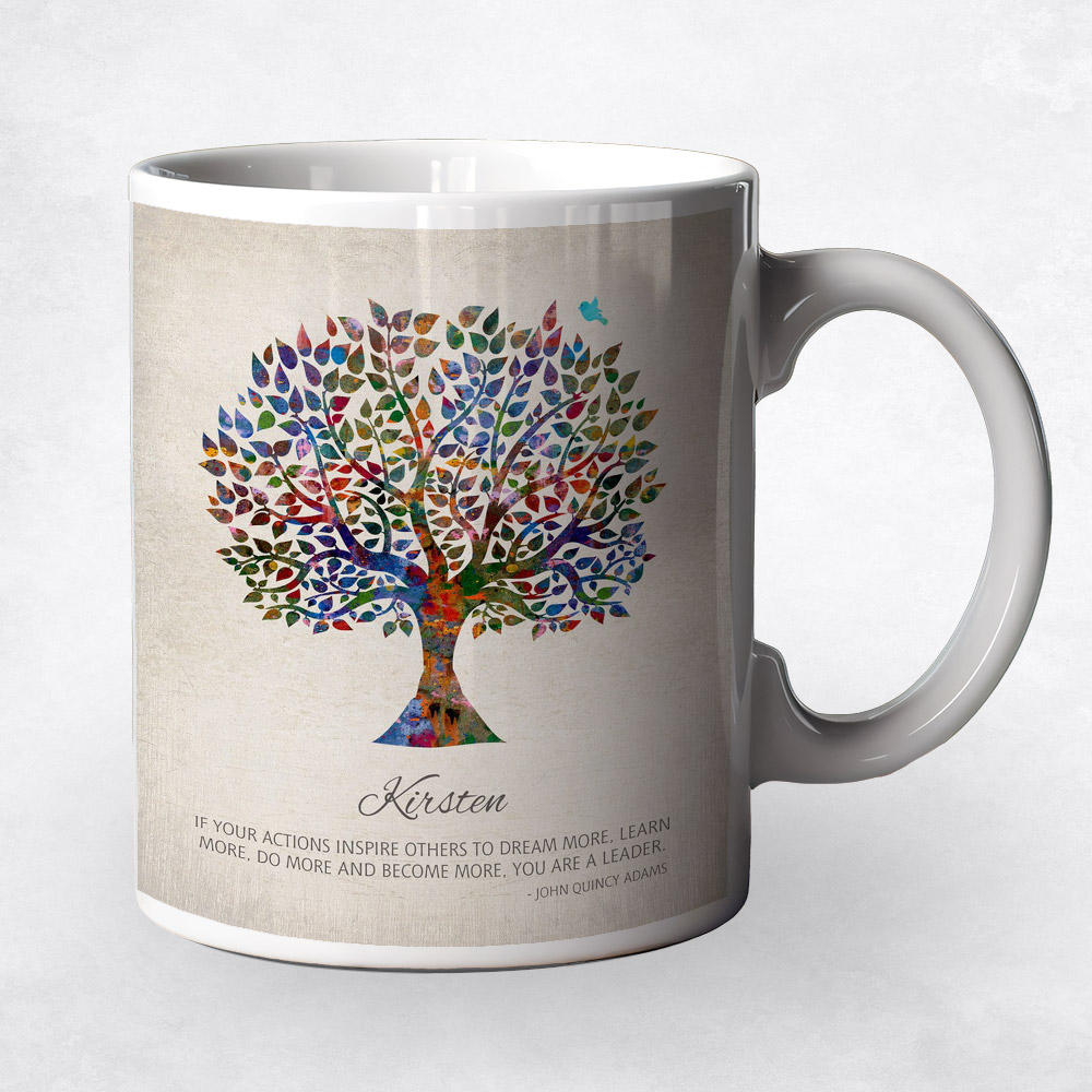 Closeup image of Watercolor Silhouette Tree  Leadership Appreciation Coffee Mug M-1473