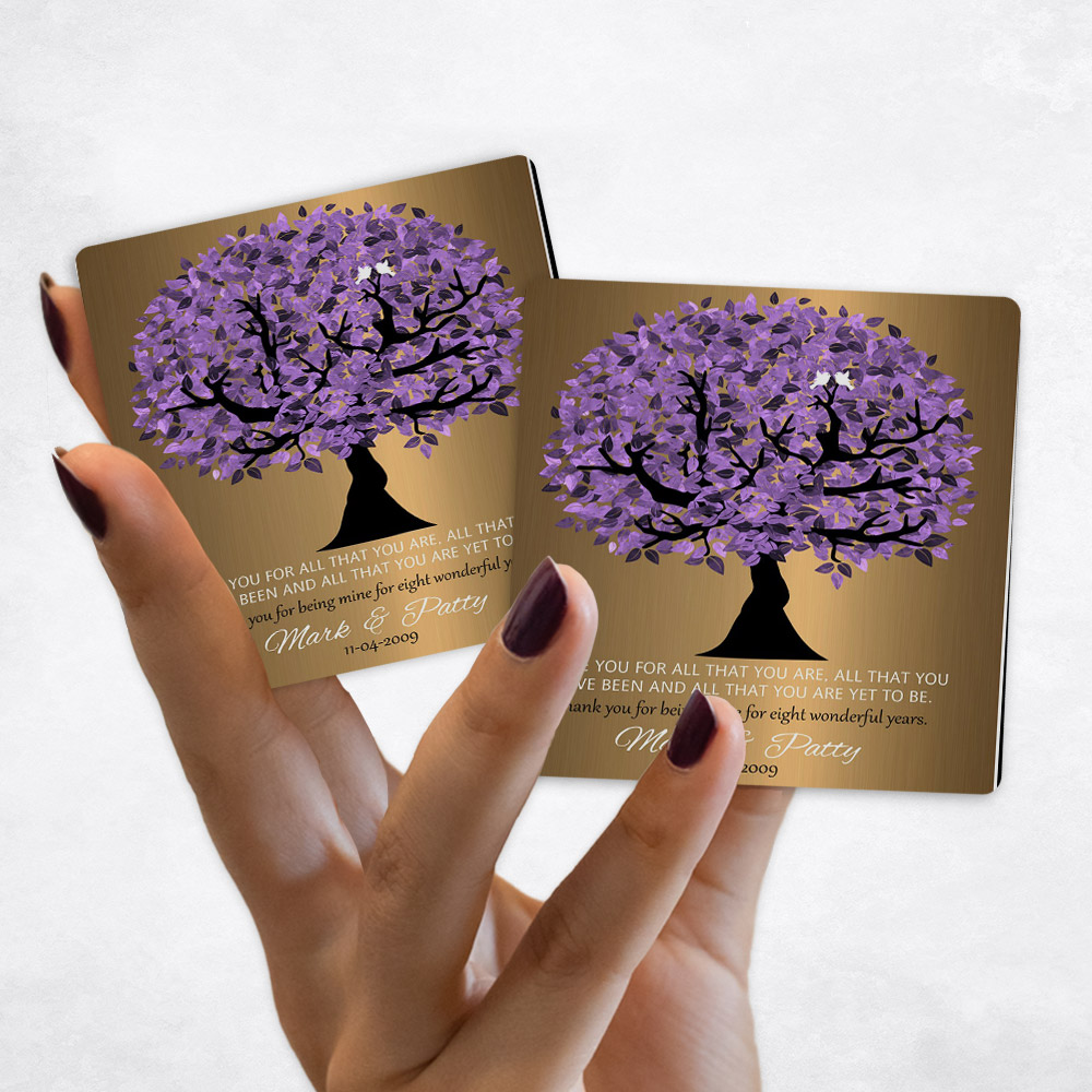 Close up picture of 8th anniversary Purple Tree on Brass Magnet Set MAG-1481