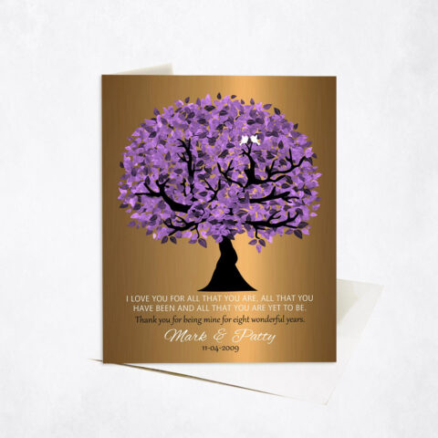 Purple Husband Appreciation Tree Quote 8th anniversary Stationery Card-1481