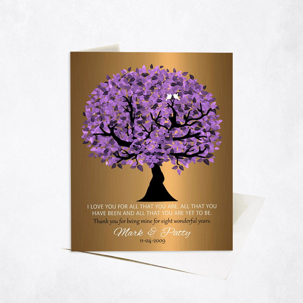 Picture of Purple Husband Appreciation Tree Quote 8th anniversary Stationery Card C-1481