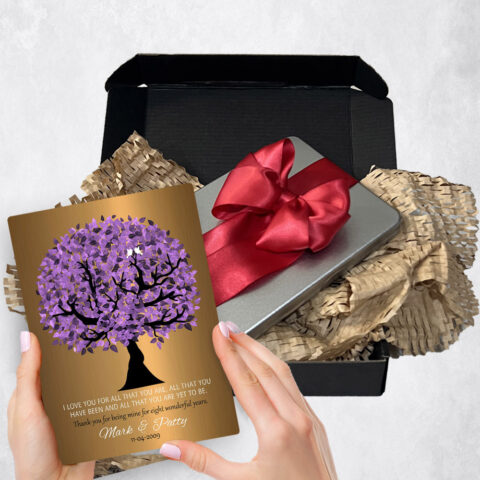 8th anniversary Gift Delivery for couple, husband or wife Purple Tree Brass  Plaque TOY-1481