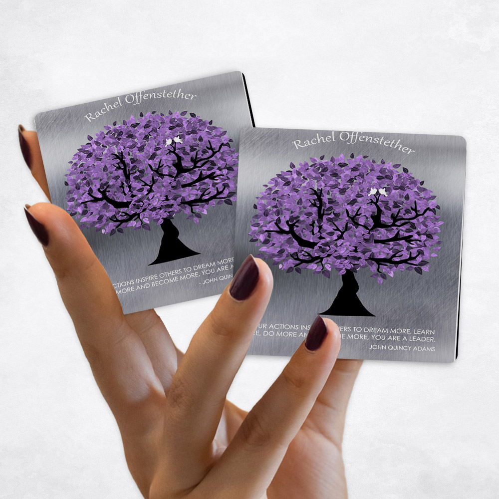 Close up picture of Leadership Appreciation Purple Tree on Tin Magnet Set MAG-1488