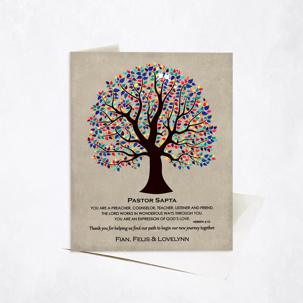 Picture of Colorful Pastor Appreciation Tree Scripture Hebrew 6-10 appreciation Stationery Card C-1494