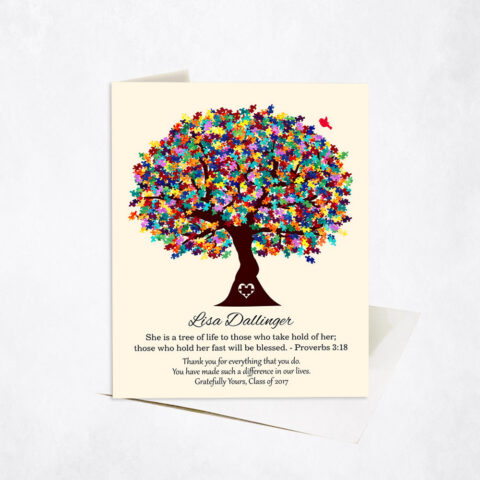 Puzzle Pieces Autism Tree Quote Colorful Leaves teacher appreciation Stationery Card-1499