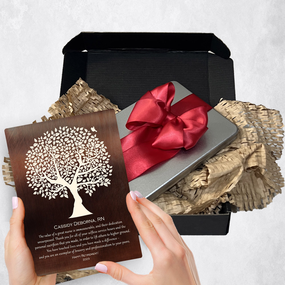 Personalized Leadership Appreciation gift delivery for nurse Olive Tree  plaque for a unique and permanent flower delivery alternative. Retirement gift delivery.