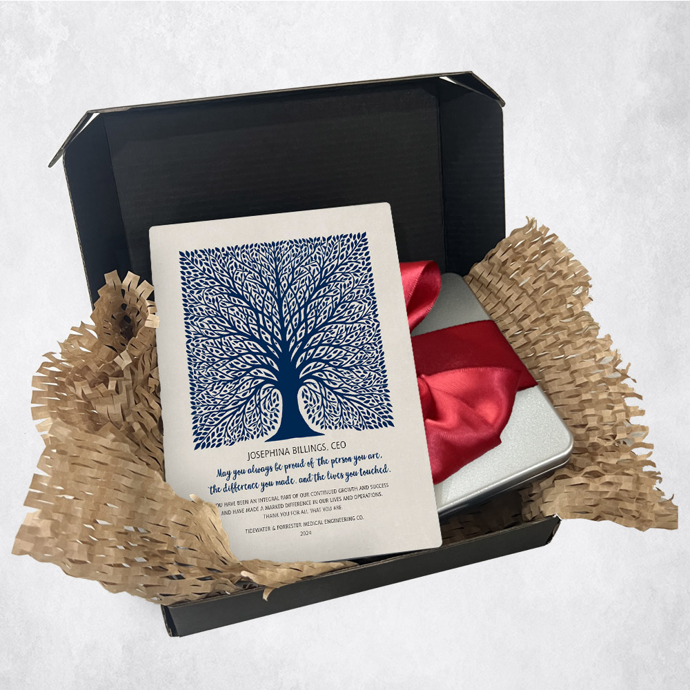 Personalized Leadership Appreciation gift delivery for employee Elaborate Square Tree  plaque for a unique and permanent flower delivery alternative. Leadership Appreciation gift delivery.