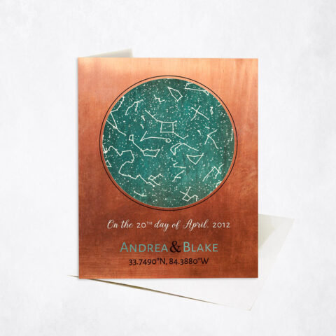 Custom Star Map Turquoise Night Sky 7th anniversary Stationery Card-1737