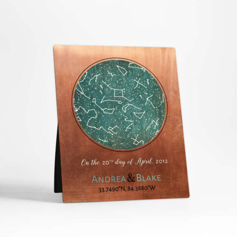 Custom Star Map Night Sky 7th anniversary Copper Desktop Plaque Gift for couple D-1737