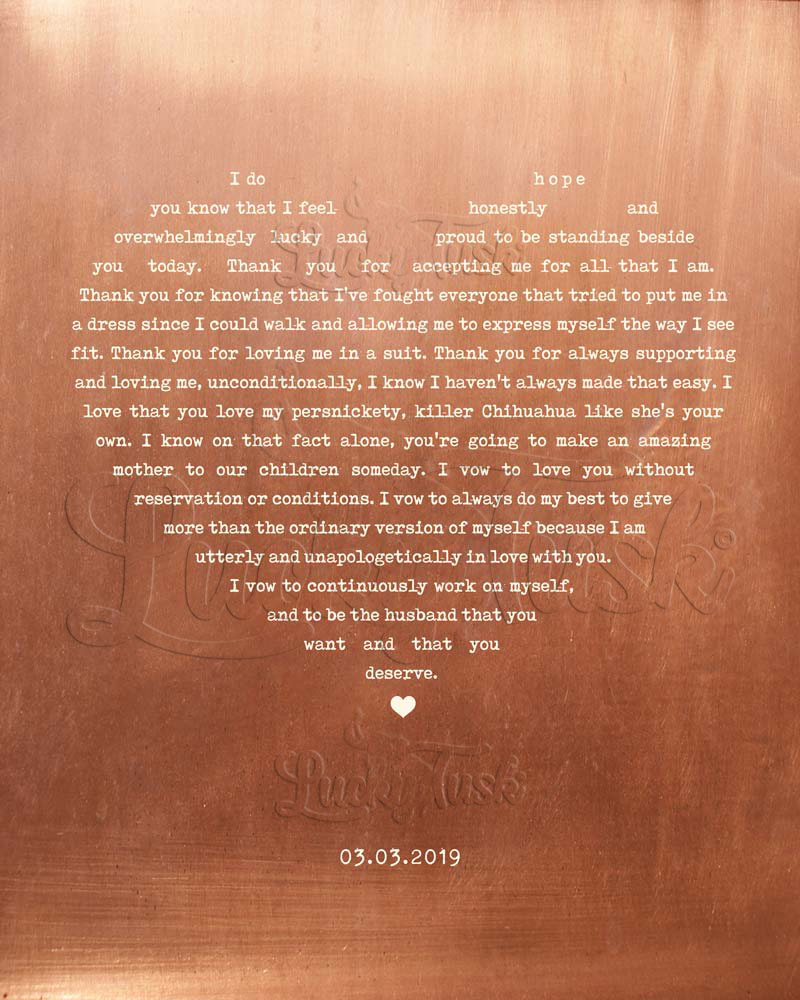 Our Song Lyrics in Heart Shape Minimalist on Copper 7th anniversary Wall Plaque LTC-1786