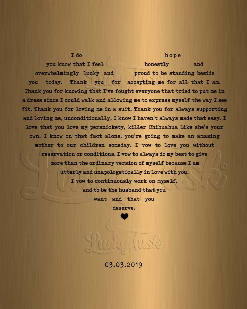 Our Song First Dance Lyrics Minimalist Heart Shape on Brass 21st anniversary Wall Plaque LTC-1790