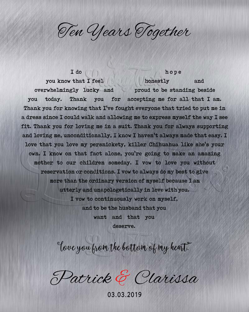 First Dance Our Song Lyrics From the Bottom of My Heart Shape on Tin 10th anniversary Wall Plaque LTC-1791